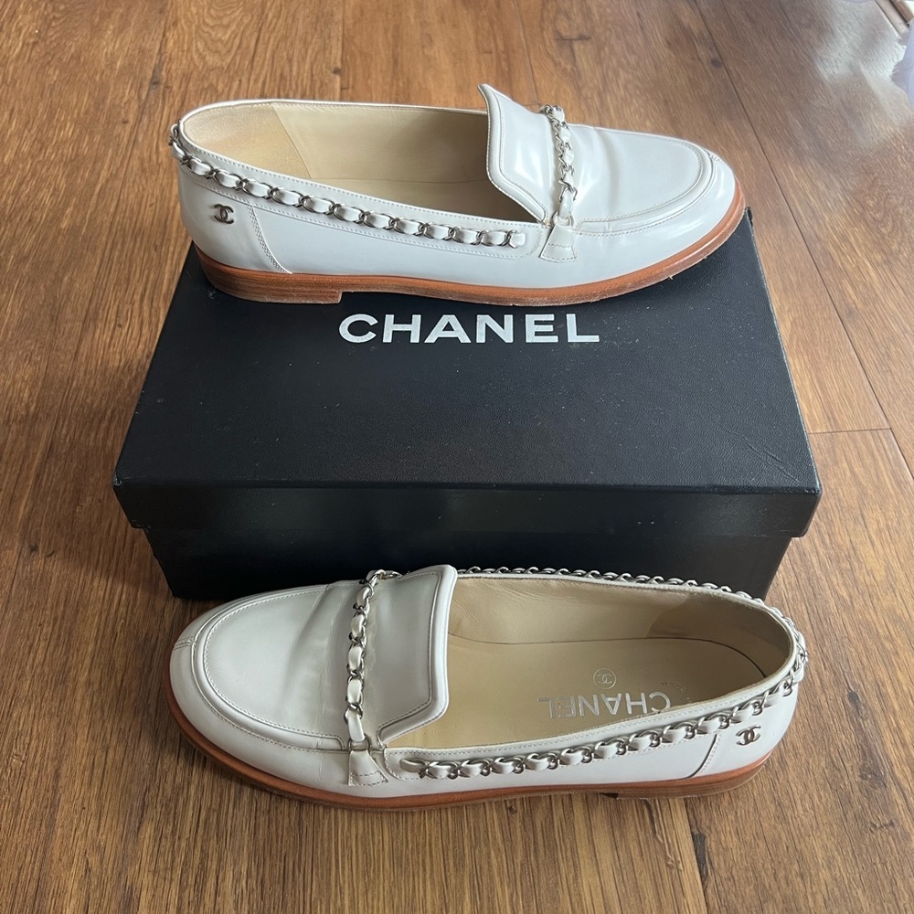 Chanel 14B White Loafers